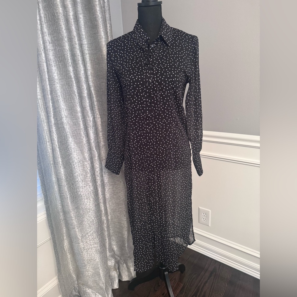 ASOS Black white polka dot sheer deep side slit Dress 4 cover up overcoat